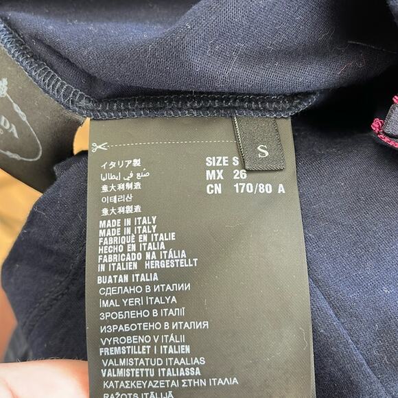 Prada Tuxedo Ruffle Tie Back Bow Cotton-Silk Luxury Designer Crewneck Tee Small - Picture 10 of 12